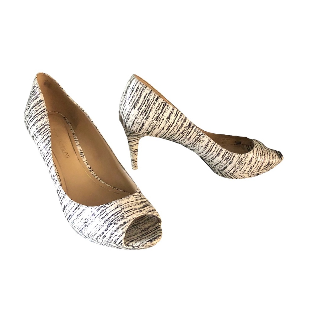 Enzo Angiolini Black & White Pump Peek Toe Heels 8 - Picture 1 of 9
